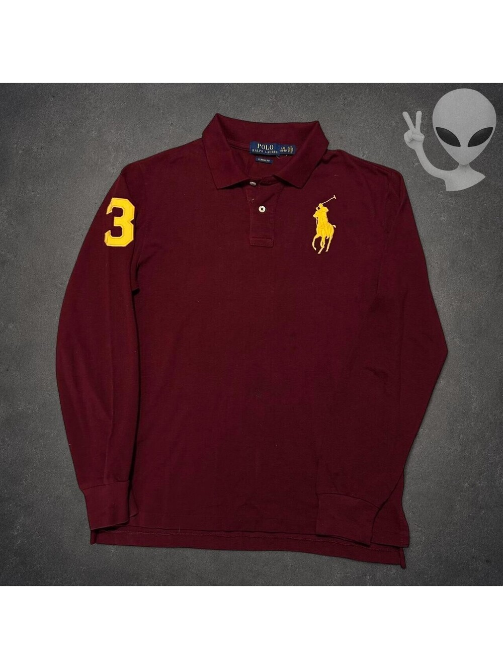 Polo Ralph Lauren Long Sleeve Polo Shirt Men Small Burgundy Yellow 3